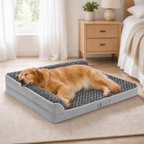 XL Orthopedic Dog Bed for Large Sized Dogs, 42 by 30 by 7.5 Inches, Grey