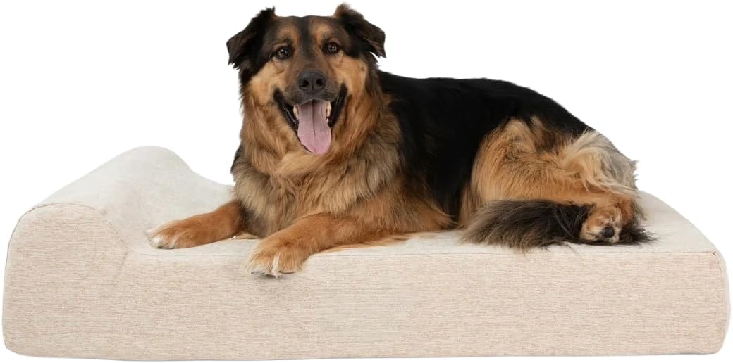 Barker Beds Large Orthopedic Dog Bed - 7" Pillow Top with Headrest - 50-70 lbs - Memory Foam for Joint Pain & Arthritis - Washable - 48"x30"x7" - Driftwood Linen