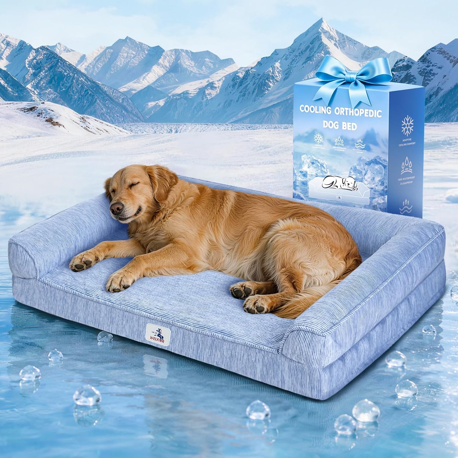 Cooling Dog Bed Orthopedic for Large Dogs & Instant Chill &Egg Crate Foam